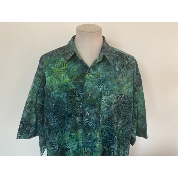 JOHARI WEST Shirt Men's 3XLT Tropical Short Sleeve Button Up Camp Hawaiian Green - Picture 2 of 6